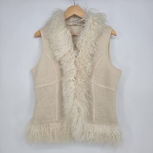 Vintage 1970s Mainbocher 100% wool vest with curly lambs fur‎ trim - womens L